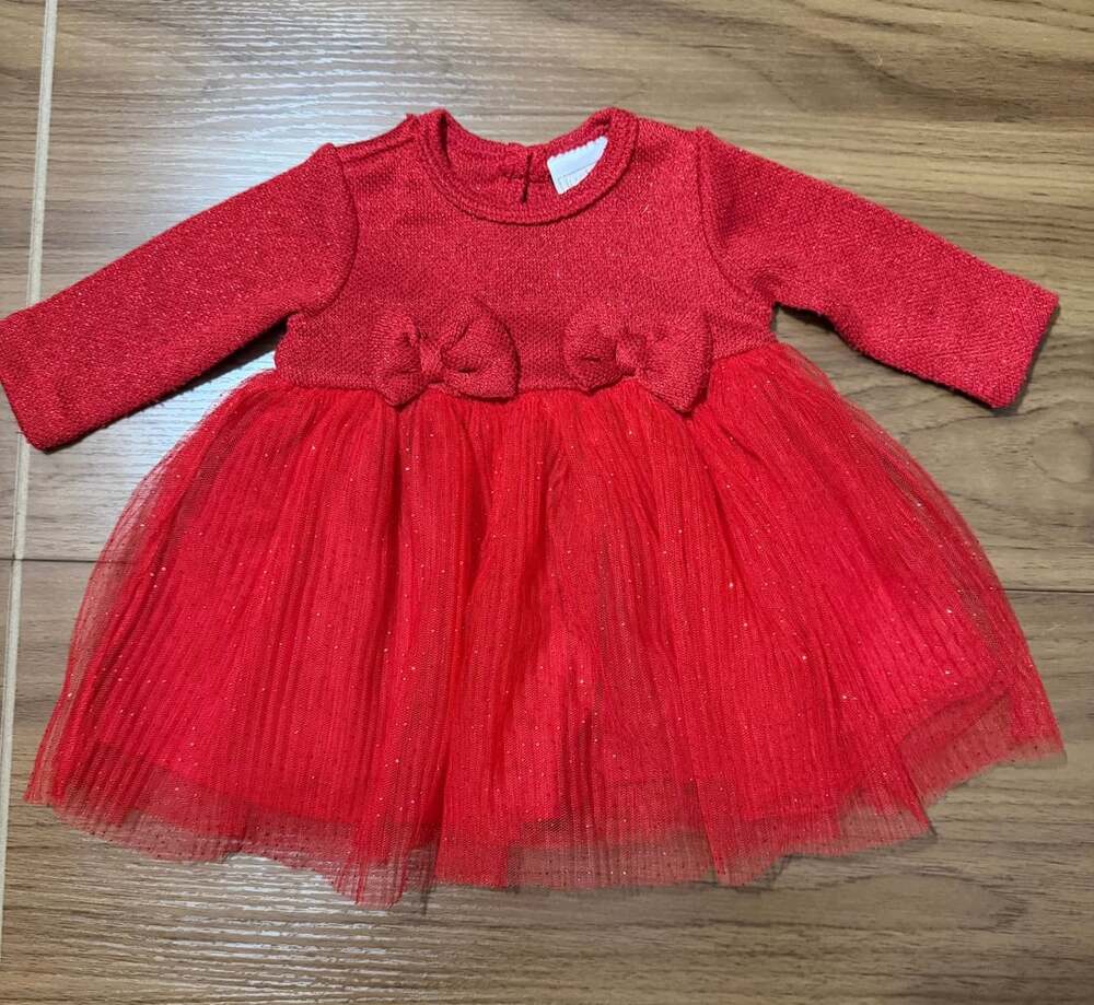Just Lizzy Infant Baby Girl Red Long Sleeve Tulle Dress with Bows